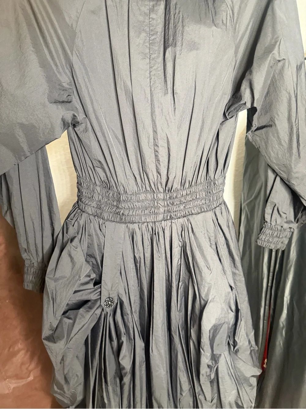 CHANEL Black Long Sleeve Nylon Oversize Trench- Coat Style Dress